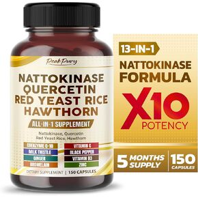 Nattokinase 5000FU Quercetin Red Yeast Rice Hawthorn - Overall Wellness Support - Made in USA
