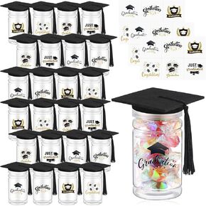 18 Set Graduation Candy Jar Decorations for Class of 2025 DIY Graduation Party Favors with Lids and Sticker Grad Centerpieces Table Decorations for College High School Grad Gifts