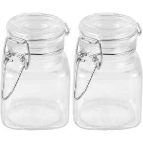 MIDELONG Spice Jars, 3oz Square Glass Jars with Hinged Glass Lid, Empty Spice Containers, Leak Proof Rubber Gasket for Home Kitchen Arts Crafts Decoration Snack Foods and Sauces, Pack of 2