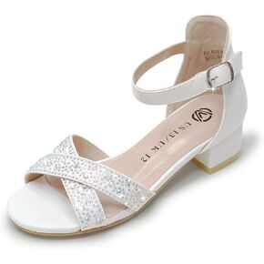 FLYFUPPY Girls Sandals Low Heel Sandals for Girls Open Toe Ankle Strap Wedding Party Shoes