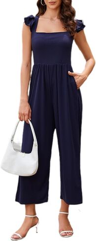 jumpsuits for women Romper Ruffle Cap Sleeves One Piece Jumpsuits with Pockets in Kuwait