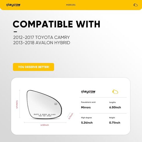 Passenger Side Mirror Replacement for Toyota Camry 2012 2013 2014 2015 2016 2017, Avalon Hybrid 2013-2018, Right Side View Mirror Glass with Backing Plate, Power Heated in Kuwait