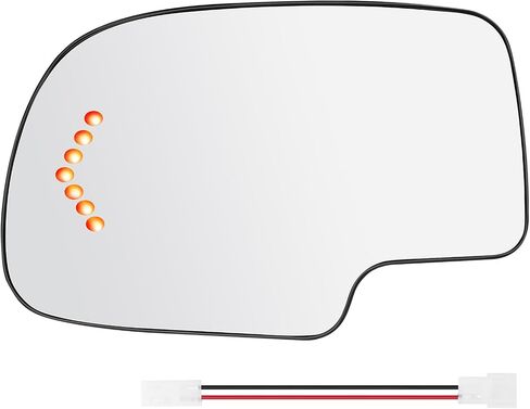 Driver Side Mirror Glass with Turn Signal Replacement for 2003-2007 Cadillac Escalade Yukon Suburban Silverado GMC Sierra Tahoe Avalanche, OE 88944391-Heated 2-Pins Extension Cable Connector in Saudi Arabia