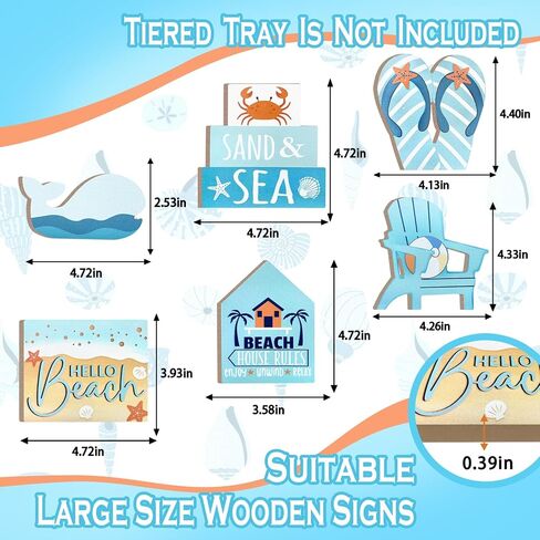 ديكور صيفي صيفي ، Hello Beach Blue Tray Decorations ، Coastal Chair Whale Crab Flip Flops House علامات خشبية ، ديكور مزرعة البحر الصيفي الصيفي للمنزل على الطاولة المنزلية رف الجرف in Kuwait