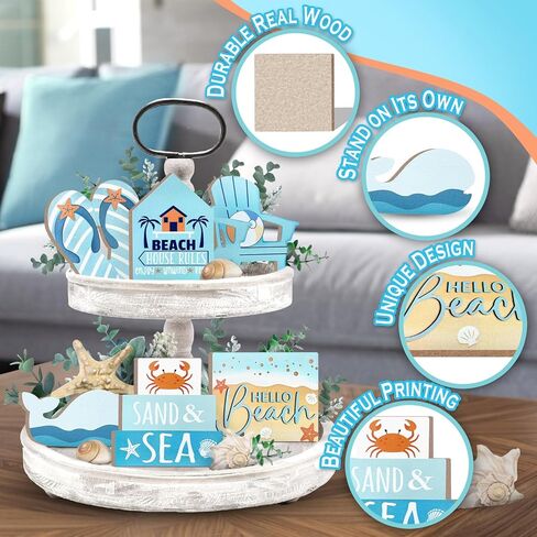 ديكور صيفي صيفي ، Hello Beach Blue Tray Decorations ، Coastal Chair Whale Crab Flip Flops House علامات خشبية ، ديكور مزرعة البحر الصيفي الصيفي للمنزل على الطاولة المنزلية رف الجرف in Kuwait