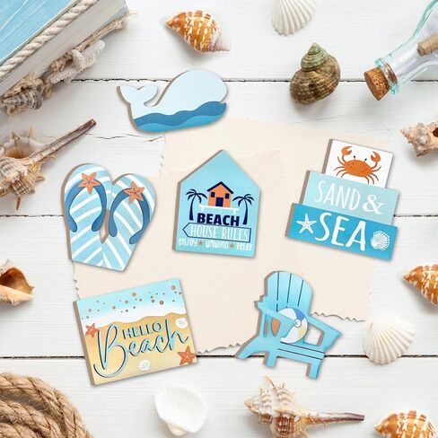 ديكور صيفي صيفي ، Hello Beach Blue Tray Decorations ، Coastal Chair Whale Crab Flip Flops House علامات خشبية ، ديكور مزرعة البحر الصيفي الصيفي للمنزل على الطاولة المنزلية رف الجرف in Kuwait