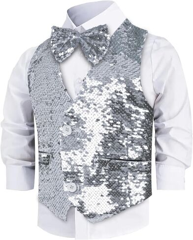 Dress Up America Sequin Vest with Bowtie - Sparkly Vest for Boys - Costume Party Vest for Kids - Boys Sequin Vest in Saudi Arabia