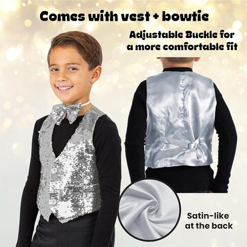 Dress Up America Sequin Vest with Bowtie - Sparkly Vest for Boys - Costume Party Vest for Kids - Boys Sequin Vest in Saudi Arabia