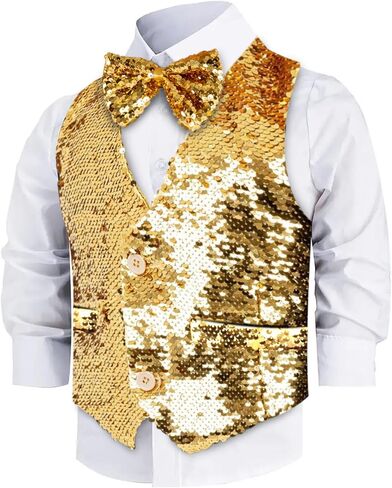 Dress Up America Sequin Vest with Bowtie - Sparkly Vest for Boys - Costume Party Vest for Kids - Boys Sequin Vest in Saudi Arabia