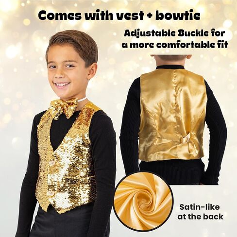 Dress Up America Sequin Vest with Bowtie - Sparkly Vest for Boys - Costume Party Vest for Kids - Boys Sequin Vest in Saudi Arabia