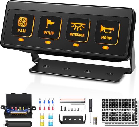 اللاسلكي 4 لوحة مفتاح عصابة ، لوحة تبديل 12V مقاوم للماء ، مربع تبديل التتابع 60A مع 2 وظائف ذاكرة الضوء و 4 أوضاع تحكم لشاحنة UTV ATV Marine RV in Kuwait