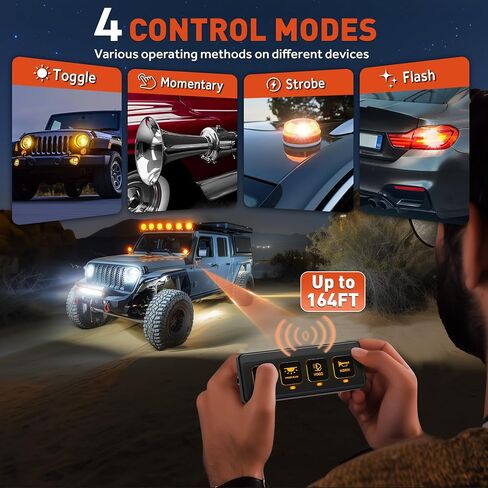اللاسلكي 4 لوحة مفتاح عصابة ، لوحة تبديل 12V مقاوم للماء ، مربع تبديل التتابع 60A مع 2 وظائف ذاكرة الضوء و 4 أوضاع تحكم لشاحنة UTV ATV Marine RV in Kuwait