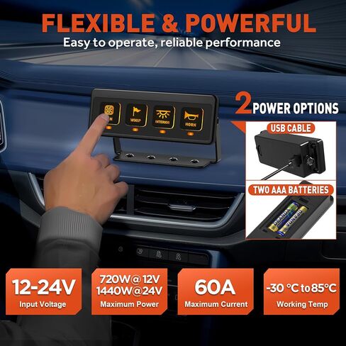 اللاسلكي 4 لوحة مفتاح عصابة ، لوحة تبديل 12V مقاوم للماء ، مربع تبديل التتابع 60A مع 2 وظائف ذاكرة الضوء و 4 أوضاع تحكم لشاحنة UTV ATV Marine RV in Kuwait