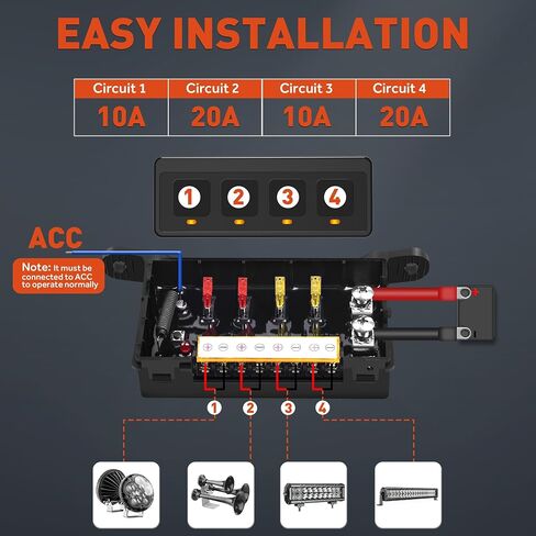 اللاسلكي 4 لوحة مفتاح عصابة ، لوحة تبديل 12V مقاوم للماء ، مربع تبديل التتابع 60A مع 2 وظائف ذاكرة الضوء و 4 أوضاع تحكم لشاحنة UTV ATV Marine RV in Kuwait