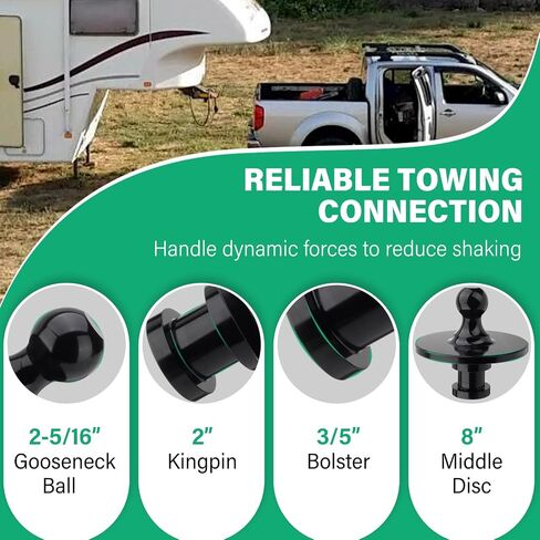 Fifth Wheel Gooseneck Hitch Adapter with 12" Compensation Ring, Kingpin to 2-5/16'' Gooseneck Ball Adapter for RV Truck Pickup Trailer, 30000lbs Max Load Capacity in Saudi Arabia