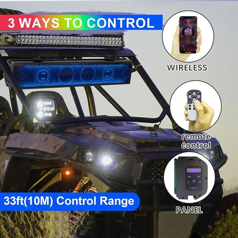 25 "UTV SOUND BAR Bluetooth مقاومة للماء مع إضاءة RGB ، مكبر صوت بلوتوث مع IP65 مقاومة للماء ، 500 واط تضخيم ، تصاعد عالمي ل ATV ، عربة الجولف ، Polaris RZR ، Can-Am in Saudi Arabia