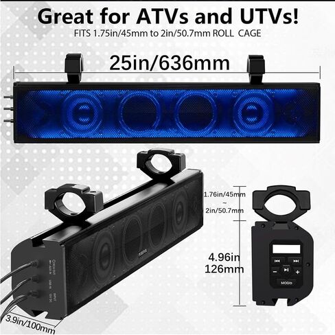 25 "UTV SOUND BAR Bluetooth مقاومة للماء مع إضاءة RGB ، مكبر صوت بلوتوث مع IP65 مقاومة للماء ، 500 واط تضخيم ، تصاعد عالمي ل ATV ، عربة الجولف ، Polaris RZR ، Can-Am in Saudi Arabia