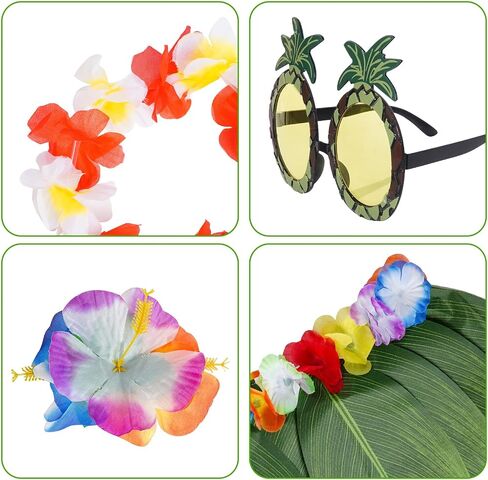 7 Pcs Hula Outfits Hawaiian Flowers Leaf Skirts for Women Dress Outfits Tropical Grass Skirts for Beach Party Favors in Saudi Arabia