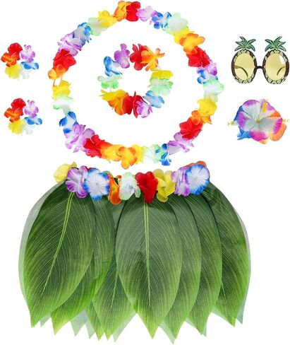 7 PCS HULA Outfits Hawaiian Flowers Leaf Clorts for Women Dress Thouse Thorts Tropical Grass Tarts for Beach Party Favors in Saudi Arabia