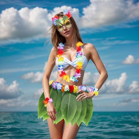 7 PCS HULA Outfits Hawaiian Flowers Leaf Clorts for Women Dress Thouse Thorts Tropical Grass Tarts for Beach Party Favors in Saudi Arabia