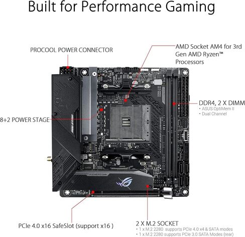 ASUS ROG Strix B550-I Gaming AMD AM4 (3rd Gen Ryzen™) Mini-ITX SFF Gaming Motherboard (PCIe 4.0, WiFi 6, 2.5Gb LAN, DDR4 5100+ (O.C.), Front USB 3.2 Gen 2 Type-C, Addressable Gen 2 RGB and Aura Sync) in Kuwait