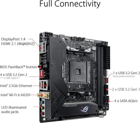 ASUS ROG Strix B550-I Gaming AMD AM4 (3rd Gen Ryzen™) Mini-ITX SFF Gaming Motherboard (PCIe 4.0, WiFi 6, 2.5Gb LAN, DDR4 5100+ (O.C.), Front USB 3.2 Gen 2 Type-C, Addressable Gen 2 RGB and Aura Sync) in Kuwait