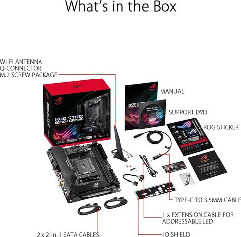 ASUS ROG Strix B550-I Gaming AMD AM4 (3rd Gen Ryzen™) Mini-ITX SFF Gaming Motherboard (PCIe 4.0, WiFi 6, 2.5Gb LAN, DDR4 5100+ (O.C.), Front USB 3.2 Gen 2 Type-C, Addressable Gen 2 RGB and Aura Sync) in Kuwait