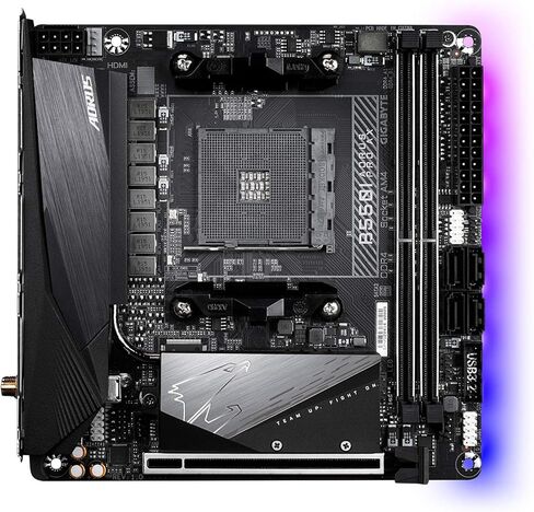 GIGABYTE B550I AORUS PRO AX (AM4 AMD/B550/Mini-Itx/Dual M.2/SATA 6Gb/s/USB 3.2 Gen 1/WiFi 6/2.5 GbE LAN/PCIe4.0/Realtek ALC1220-Vb/DisplayPort 1.4/2xHDMI 2.0B/RGB Fusion 2.0/DDR4/Gaming Motherboard) in Saudi Arabia
