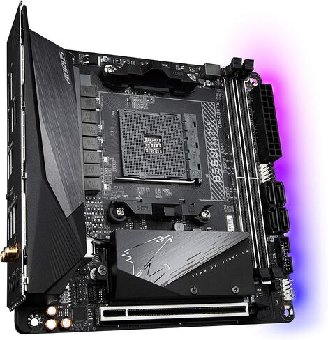 GIGABYTE B550I AORUS PRO AX (AM4 AMD/B550/Mini-Itx/Dual M.2/SATA 6Gb/s/USB 3.2 Gen 1/WiFi 6/2.5 GbE LAN/PCIe4.0/Realtek ALC1220-Vb/DisplayPort 1.4/2xHDMI 2.0B/RGB Fusion 2.0/DDR4/Gaming Motherboard) in Saudi Arabia