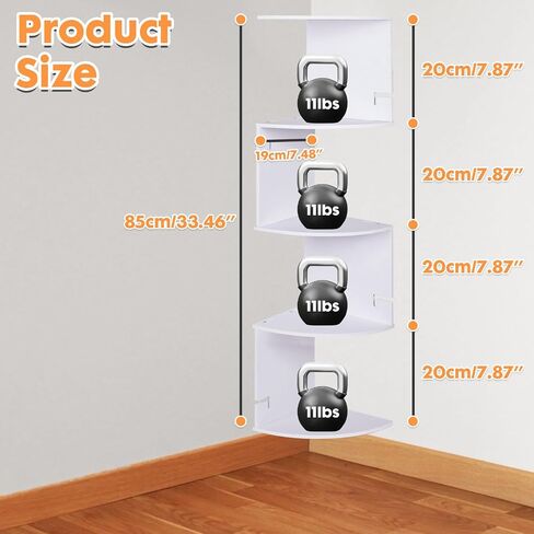 ShellKingdom Corner Shelf Wall Mount, 5 Tier Corner Bookshelf, Floating Display Shelves for Home, Living Room, Bedroom, Office, Bathroom, Small Spaces Decorations, 7.87 X 7.87 X 33.46 INCHES (White) in Saudi Arabia