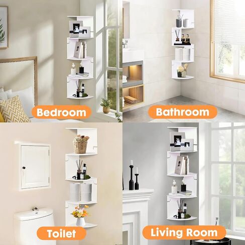 ShellKingdom Corner Shelf Wall Mount, 5 Tier Corner Bookshelf, Floating Display Shelves for Home, Living Room, Bedroom, Office, Bathroom, Small Spaces Decorations, 7.87 X 7.87 X 33.46 INCHES (White) in Saudi Arabia