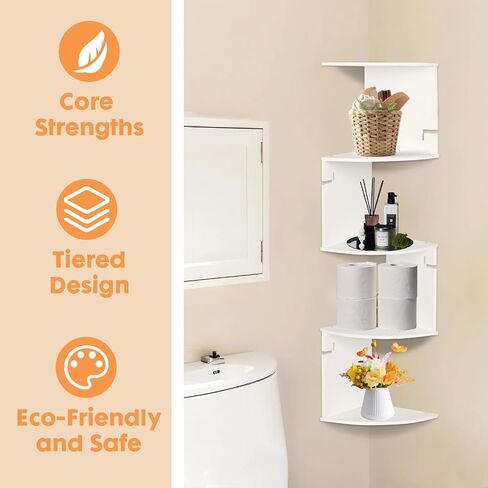 ShellKingdom Corner Shelf Wall Mount, 5 Tier Corner Bookshelf, Floating Display Shelves for Home, Living Room, Bedroom, Office, Bathroom, Small Spaces Decorations, 7.87 X 7.87 X 33.46 INCHES (White) in Saudi Arabia