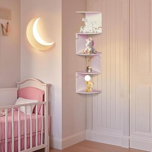 ShellKingdom Corner Shelf Wall Mount, 5 Tier Corner Bookshelf, Floating Display Shelves for Home, Living Room, Bedroom, Office, Bathroom, Small Spaces Decorations, 7.87 X 7.87 X 33.46 INCHES (White) in Saudi Arabia