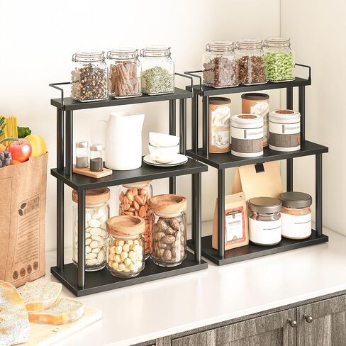 HOOBRO Kitchen Countertop Organizer, Moveable Corner Shelf, Desktop Storage Organizer for Countertop, Office Desk, Living Room, Rustic Brown and Black BF02TL01 in Saudi Arabia