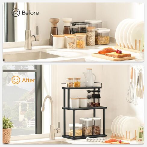 HOOBRO Kitchen Countertop Organizer, Moveable Corner Shelf, Desktop Storage Organizer for Countertop, Office Desk, Living Room, Rustic Brown and Black BF02TL01 in Saudi Arabia