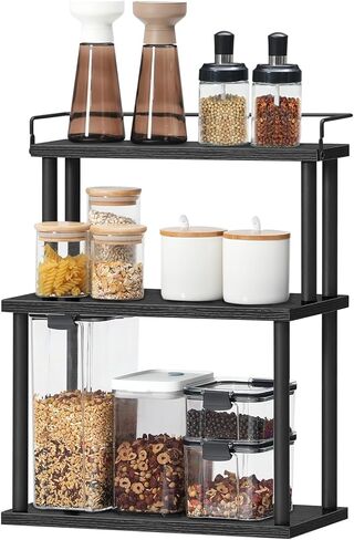 HOOBRO Kitchen Countertop Organizer, Moveable Corner Shelf, Desktop Storage Organizer for Countertop, Office Desk, Living Room, Rustic Brown and Black BF02TL01 in Saudi Arabia