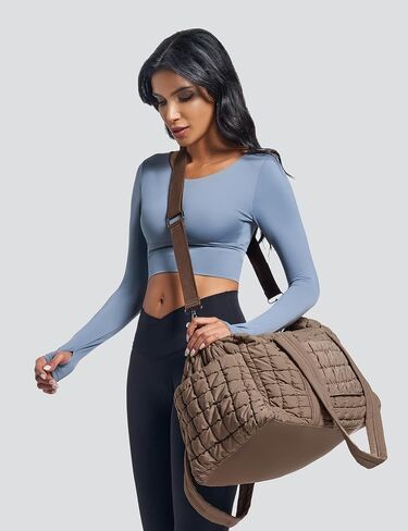 Quilted Travel Duffle Bag for Women Weekender Bag Large Puffer Overnight Bags Soft Puffy Duffel Bag Carry on Gym Bag Lightweight Personal Item Travel Bag for Trips Business Sport Airplane (Khaki) in Saudi Arabia