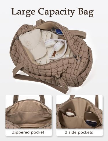 Quilted Travel Duffle Bag for Women Weekender Bag Large Puffer Overnight Bags Soft Puffy Duffel Bag Carry on Gym Bag Lightweight Personal Item Travel Bag for Trips Business Sport Airplane (Khaki) in Saudi Arabia
