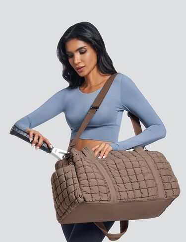 Quilted Travel Duffle Bag for Women Weekender Bag Large Puffer Overnight Bags Soft Puffy Duffel Bag Carry on Gym Bag Lightweight Personal Item Travel Bag for Trips Business Sport Airplane (Khaki) in Saudi Arabia