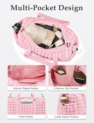 Quilted Travel Duffle Bag for Women Weekender Bag Large Puffer Overnight Bags Soft Puffy Duffel Bag Carry on Gym Bag Lightweight Personal Item Travel Bag for Trips Business Sport Airplane (Khaki) in Saudi Arabia