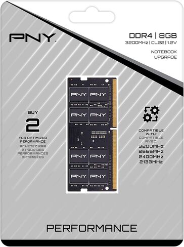 PNY Performance 32GB (2x16GB) DDR4 DRAM 3200MHz (PC4-25600) CL22 (Compatible with 2666MHz, 2400MHz or 2133MHz) 1.2V Dual Channel Notebook/Laptop (SODIMM) Computer Memory Kit – MN32GK2D43200-TB in Saudi Arabia