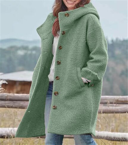 chouyatou Women's Winter Single Breasted Long Wool Coat with Hood Casual Wool Blend Trench Coat Jacket in Kuwait
