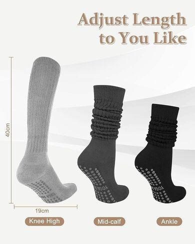4 Pairs Pilates Grip Scrunch Socks for Women, Long Cotton Non Slip Slouch Yoga Calf Socks Slipper Crew Stockings in Saudi Arabia