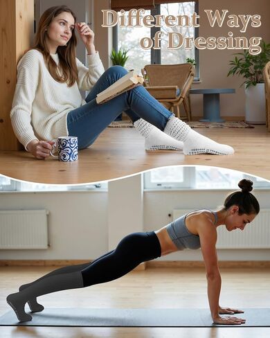 4 Pairs Pilates Grip Scrunch Socks for Women, Long Cotton Non Slip Slouch Yoga Calf Socks Slipper Crew Stockings in Saudi Arabia