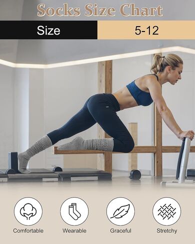 4 Pairs Pilates Grip Scrunch Socks for Women, Long Cotton Non Slip Slouch Yoga Calf Socks Slipper Crew Stockings in Saudi Arabia