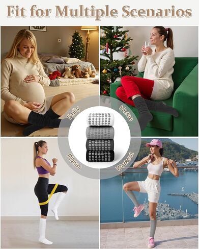 4 Pairs Pilates Grip Scrunch Socks for Women, Long Cotton Non Slip Slouch Yoga Calf Socks Slipper Crew Stockings in Saudi Arabia
