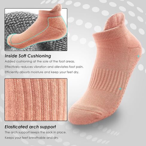 Women Non Slip Grip Ankle Socks with Anti-Skid Soles Cushioned for Yoga, Pilates, Barre,Hospital, Home, Walking in Saudi Arabia