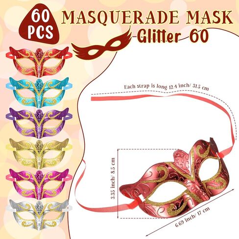 60 حزمة قناع تنكري متعدد ألوان القناع الذهب اللامع مطلي Mardi Gras قناع Purim Mardi Gras in Kuwait