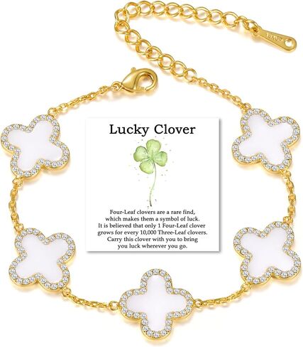 Clover Bracelet for Women 18K Gold Four Leaf Pink Lucky Link Clover Bracelets, Trendy Bracelets Set Jewelry Gifts for Women in Saudi Arabia