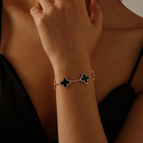 Clover Bracelet for Women 18K Gold Four Leaf Pink Lucky Link Clover Bracelets, Trendy Bracelets Set Jewelry Gifts for Women in Saudi Arabia